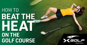 How to beat the heat on the golf course. X-Golf rockwall indoor golfing simulator figures it out so you do not have to be like the woman laying down on a patch of grass in the summertime sweating through a yellow shirt with your clubs beside you.