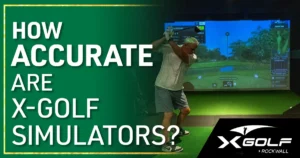 How Accurate Are X-Golf Simulators? Golfer swings in front of a high-definition course projection screen.