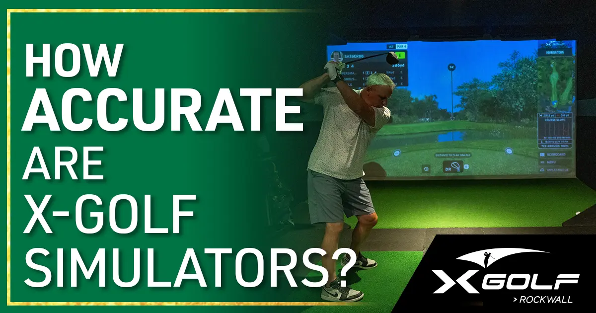 How Accurate Are X-Golf Simulators? Golfer swings in front of a high-definition course projection screen.