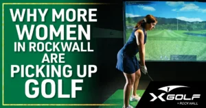 Women playing indoor golf at X-Golf Rockwall simulator bay in Rockwall County Texas