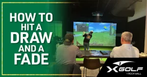 Golfer reviewing draw and fade simulator data on screen at X-Golf Rockwall in Rockwall, TX