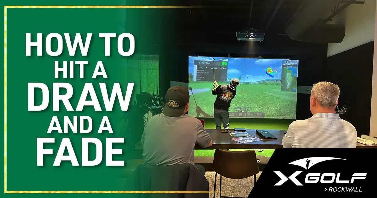 Golfer reviewing draw and fade simulator data on screen at X-Golf Rockwall in Rockwall, TX
