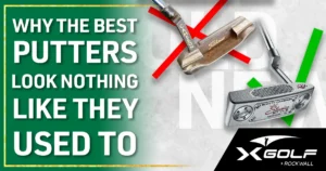[Two putters side by side, an older worn Titleist with a red X and a modern Scotty Cameron Studio Style Newport 2H with a green checkmark; text reads "Why the Best Putters Look Nothing Like They Used To"; XGolf Rockwall logo in bottom right corner]
