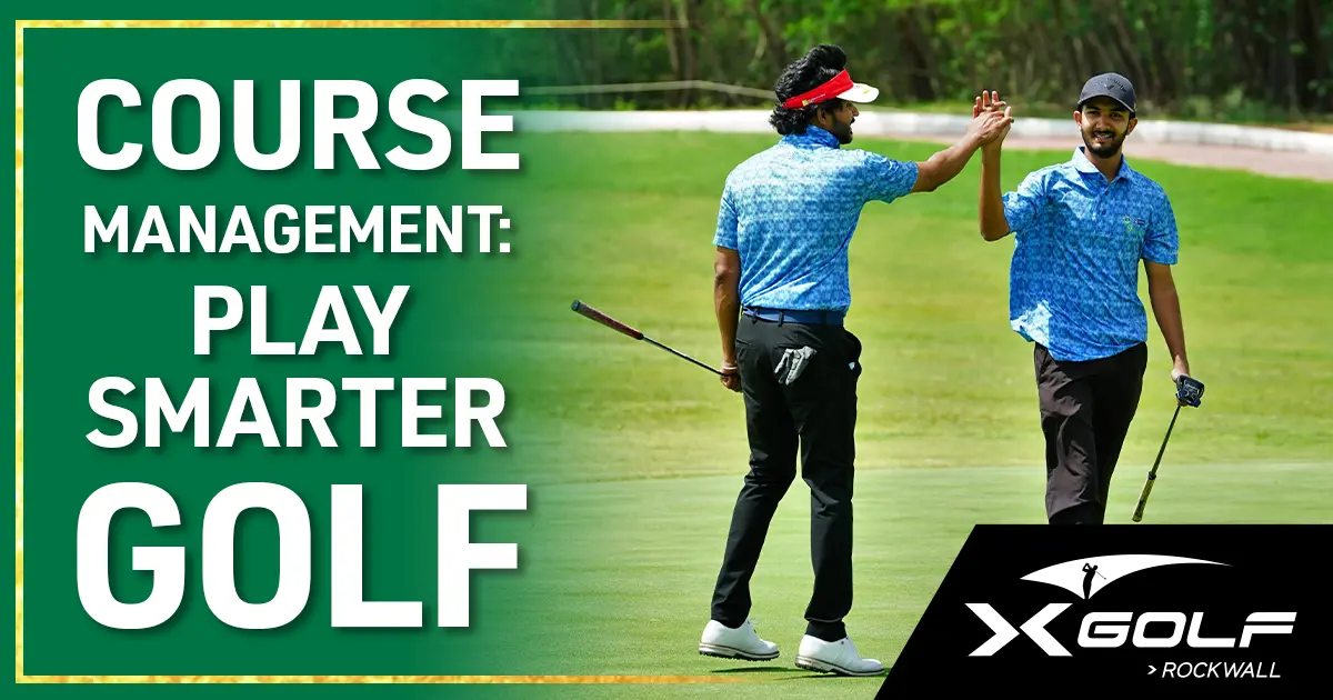 Golfer reviewing course strategy and simulator data at X-Golf Rockwall to play smarter golf